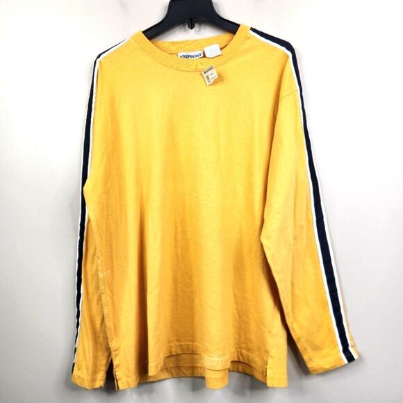 NEW American Eagle Vintage Yellow Long Sleeve Crew Neck Striped Sleeve Tee M - Picture 1 of 6